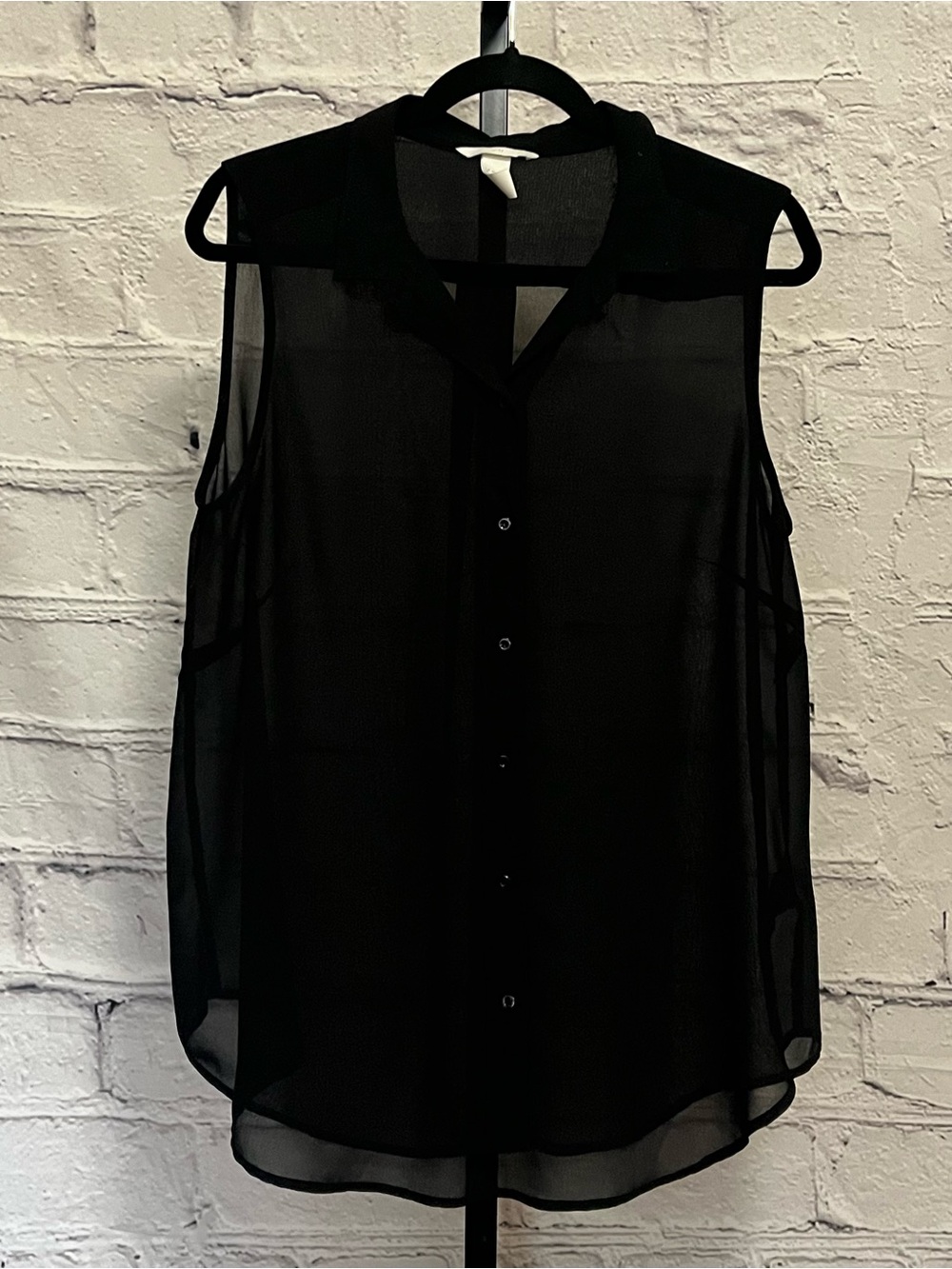 H&M Sleeveless Black Sheer Button-Front Blouse